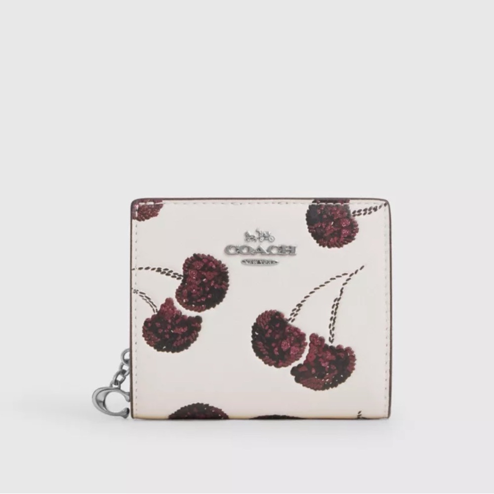 Coach Cream and Cherry Print Snap Wallet